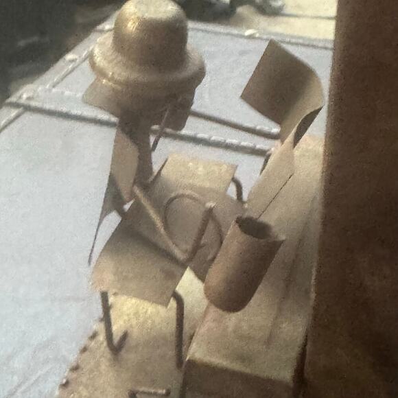 Vintage Reclaimed Metal Folk Art Sculpture – Desk Scene with Hat-Wearing Figure - Picture 2 of 4